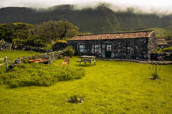Typowy Wiejski Dom Azorów Portugalia Krowami Tle — Zdjęcie stockowe