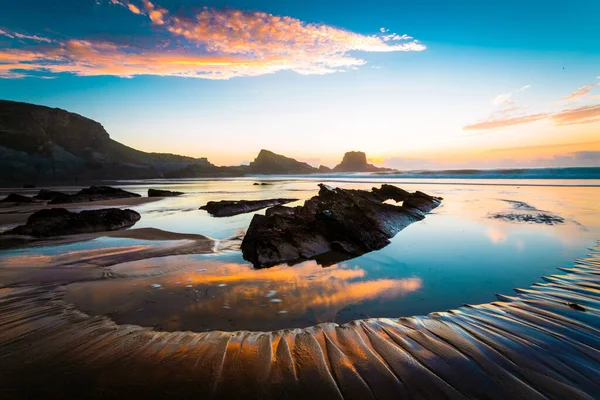 Hermosa Puesta Sol Naranja Playa Concepto Naturaleza — Foto de Stock