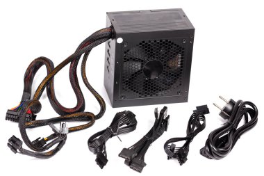 pc atx half-modular power supply isolated on white background with selective focus clipart