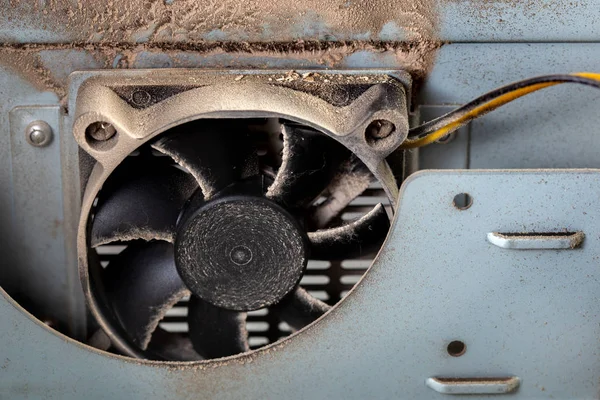 dusty pc electronic hardware closeup with selective focus