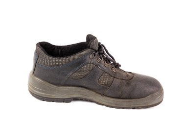 Bir kullanılan mavi deri çalışma ayakkabısı ile kumaş incuts izole beyaz arka plan