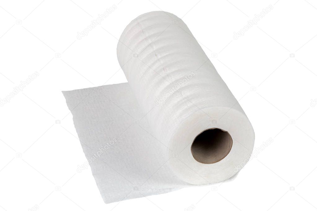 White rolled viscose towel and wipe isolated on white background