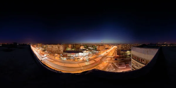 TULA, RUSSIA - FEBRUARY 08, 2012: Night city winter roof spherical panorama in equirectangular projection. — Stock Photo, Image