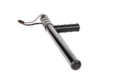 Siyah klasik kauçuk polis tonfa cop beyaz arka plan izole.