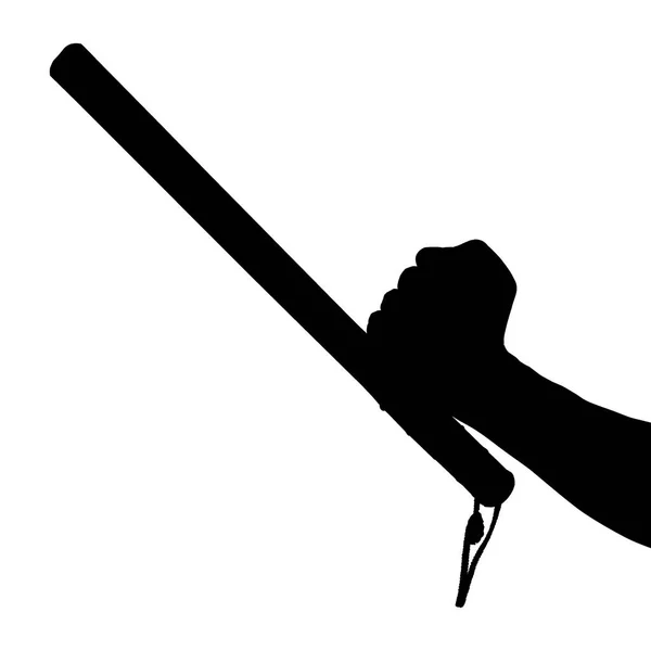 A black and white silhouette of bare hand with rubber police baton isolated on white background — Stock Photo, Image