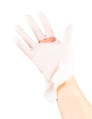 beyaz arka plan üzerinde izole kafkas el kırık beyaz lateks cerrah tıbbi eldiven
