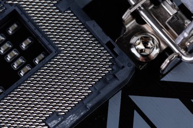 pc anakartı üzerinde merkezi işlemci Lga yuvası açıldı - seçici odak ve bulanıklık ile closeup çekim