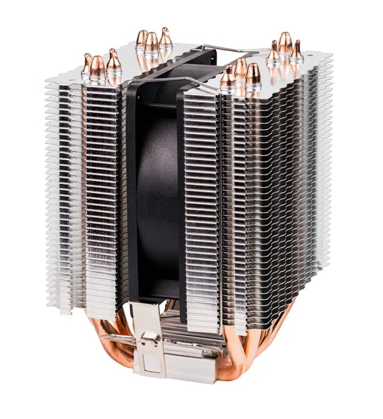 Chinese noname tower-type cpu cooler with six copper heatpipes isolated on white background - side view — Stock Photo, Image