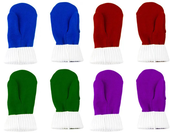 Set di guanti a maglia di colore isolato su sfondo bianco — Foto Stock