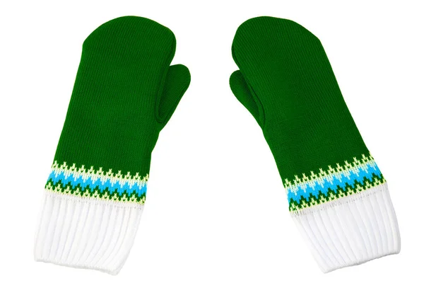Πράσινα και άσπρα γάντια που απομονώνονται σε λευκό φόντο — Φωτογραφία Αρχείου