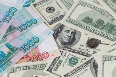 Biz dolar ve Rus rublesi seçici odaklı yakın plan çekimleri