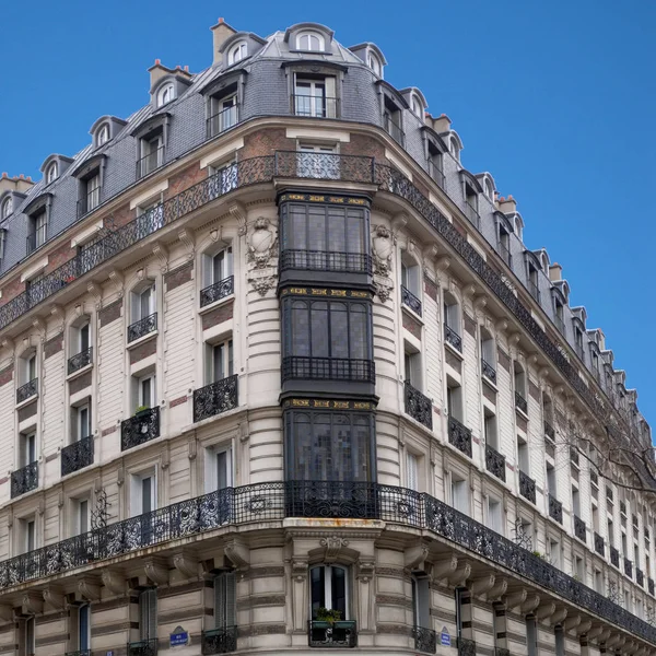Arkitektur Typisk Parisisk Byggnad Hörnet Hector Malot Street Och Avenue Stockbild