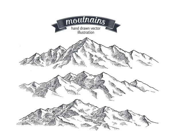 Montanhas Montadas Picos Rochosos Desenhados Mão Ilustração Desenhada Formato Vetorial — Vetor de Stock