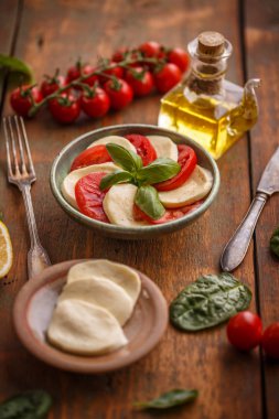 Caprese salatası. Basit ve lezzetli marş. Sağlıklı gıda kavramı