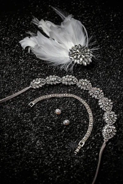 Jewellery Sets Necklace Bracelet Earings Hair Ornament Black Background — Stock Photo, Image
