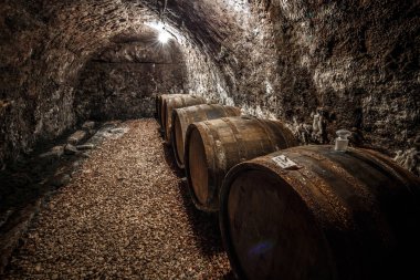 Şaraphane eski mahzeni şarap varil satır