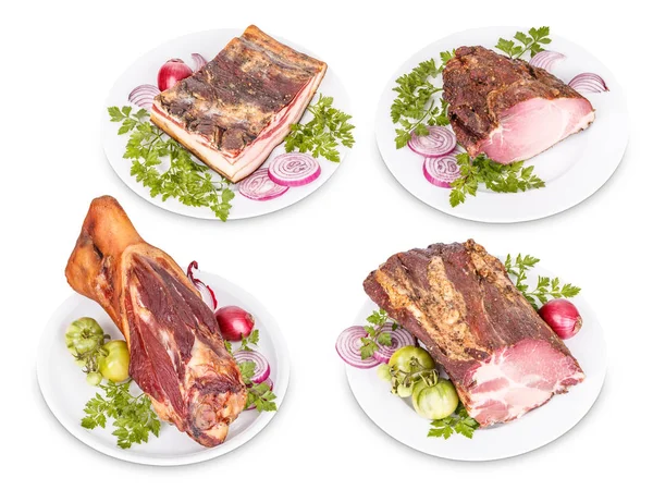 Varkensvlees Vleesproducten Witte Achtergrond — Stockfoto