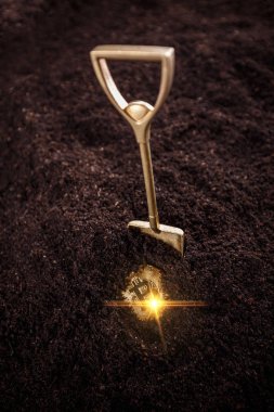 Altın Bitcoins kavramı madencilik, paralar toprağa gizle