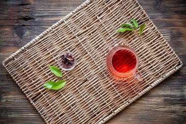 Çay kavramı, cam fincan çay, yukarıdan görüntülemek