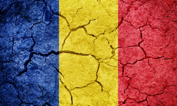 Vlag Van Roemenië Droge Aarde Grond Textuur Achtergrond — Stockfoto