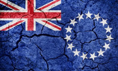 Cook Adaları bayrağı kuru toprak zemin doku arka plan üzerinde