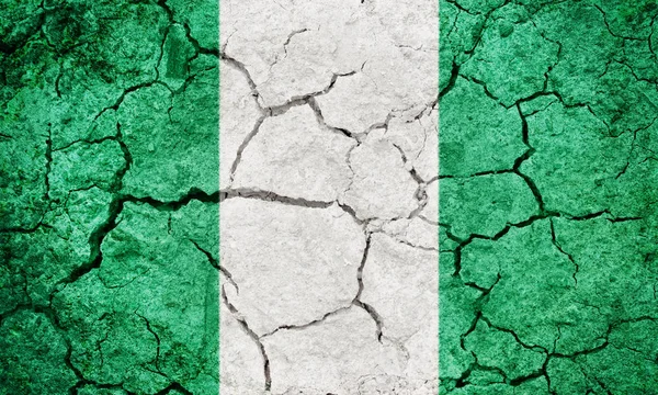 Federal Republic Nigeria Flag Dry Earth Ground Texture Background — Stock Photo, Image