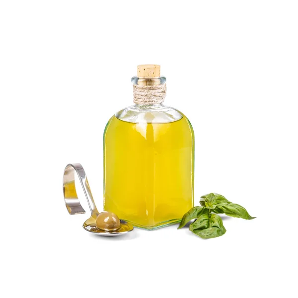 Bouteille Huile Olive Verre Sur Fond Blanc — Photo