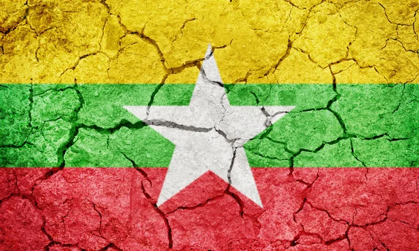 República União Myanmar Bandeira Terra Seca Fundo Textura Solo — Fotografia de Stock