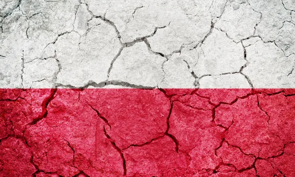 Republik Polen Flagge Auf Trockenem Boden Textur Hintergrund — Stockfoto