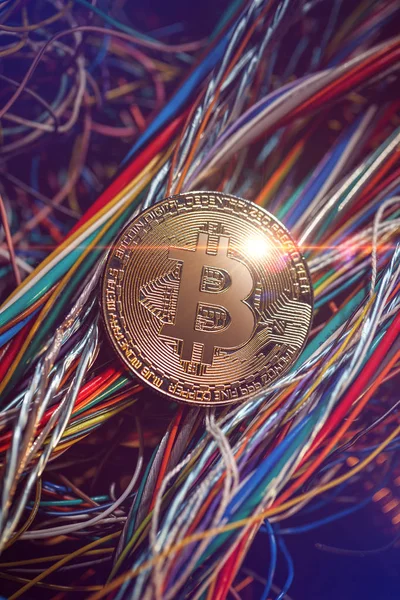 Bitcoin Crypto Currency Coin Top Colorful Bundle Cables Wires Royalty Free Stock Photos