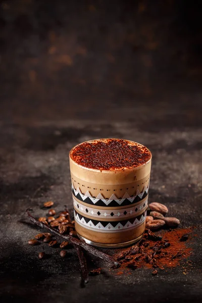 Koffie Met Vanille Cacao Poeder Ruimte Voor Tekst — Stockfoto