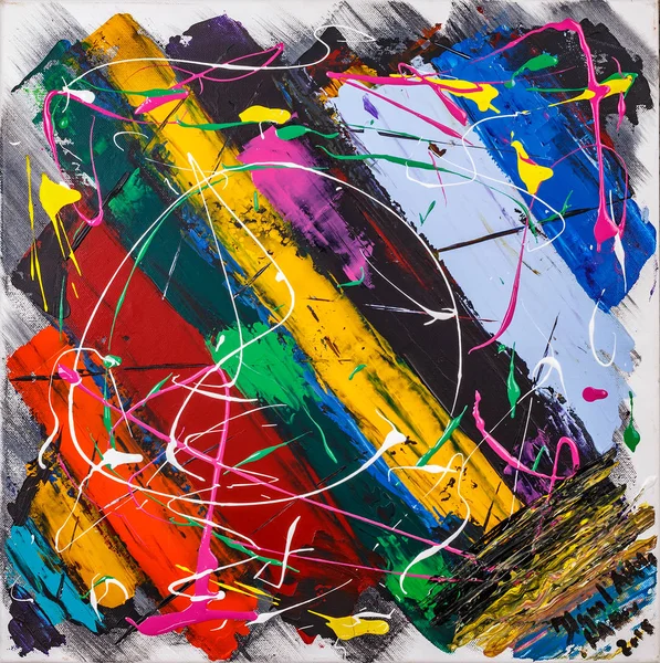 Peinture Huile Colorée Abstraite Rayures Éclaboussures Pinceau Fond — Photo