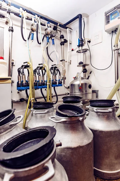 Алюмінієвий Контейнер Молока Автоматизоване Механізоване Доїльне Обладнання Фоні — стокове фото