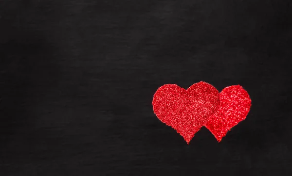 Glittering Red Hearts Black Background Space Your Text — Stock Photo, Image