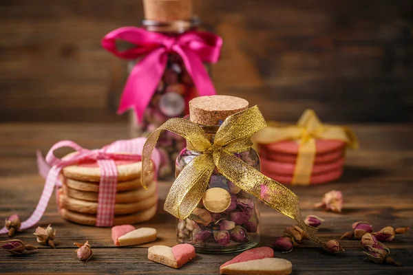 San Valentino Concetto Festa Della Mamma Rosa Boccioli Vaso Vetro — Foto Stock