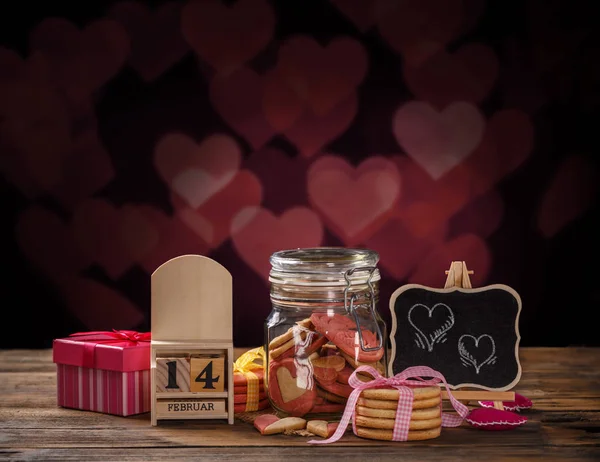 Tema San Valentino Con Calendario Blocchi Legno — Foto Stock