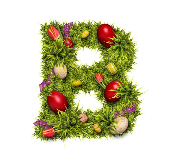 Húsvétkor Holiday Betű Készült Friss Zöld Húsvéti Tojás Elszigetelt Fehér — Stock Fotó