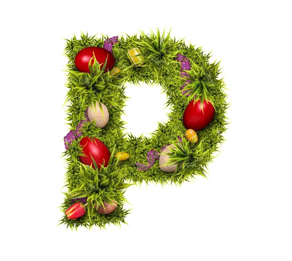 Carta Pascua Hecha Hierba Verde Fresca Huevos Pascua Aislados Sobre Imagen De Stock