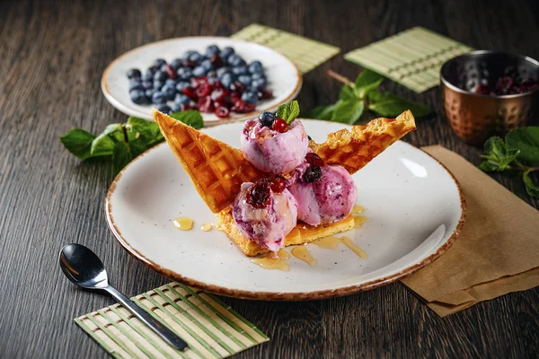 Gelati di cialde e frutta di bosco — Foto Stock