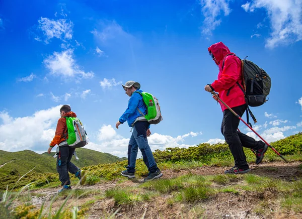 Mutter und zwei Jungen wandern — Stockfoto