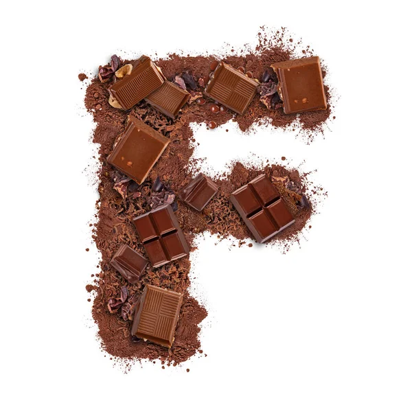 字母F由巧克力条制成 — 图库照片