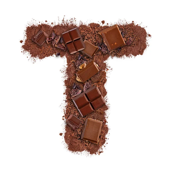 Carta T hecha de barra de chocolate —  Fotos de Stock
