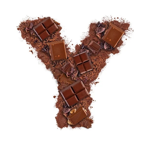 Carta Y feita de barra de chocolate — Fotografia de Stock