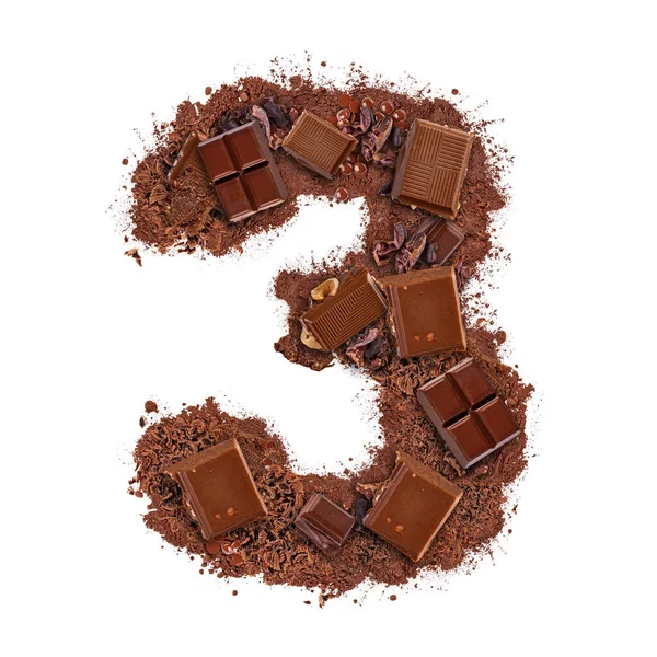 Nummer 3 aus Schokolade — Stockfoto