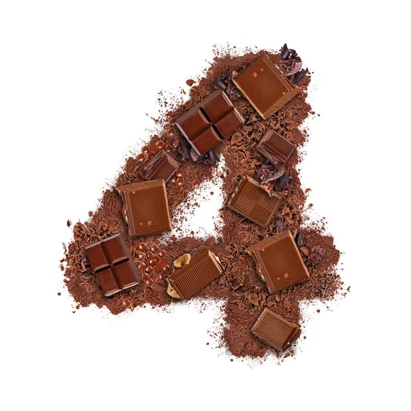 Numero 4 fatto di barretta di cioccolato — Foto Stock