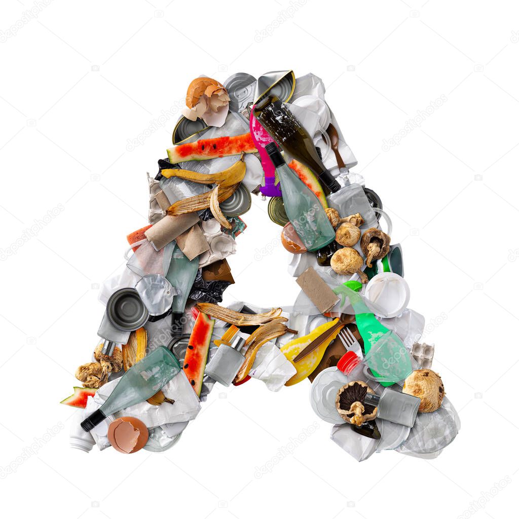 Letter A made of trash