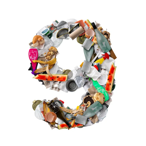 Number 9 made of trash — Stock Photo, Image