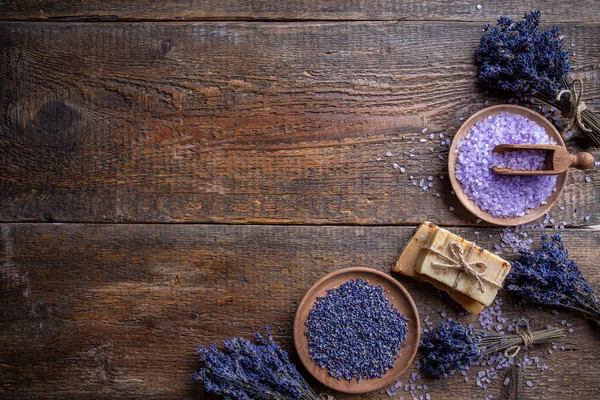 Lavender soap and salt — Stock Photo, Image