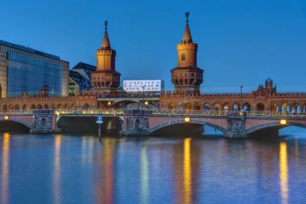 Oberbaumbridge River Spree Berlin Night — Stock Photo, Image