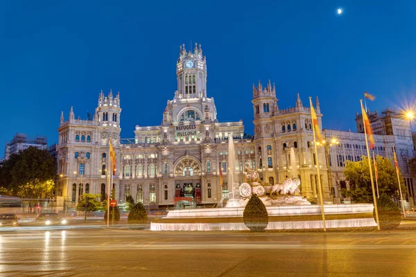 Plaza Cibeles Madrid Mit Dem Palast Der Kommunikation Der Nacht — Stockfoto